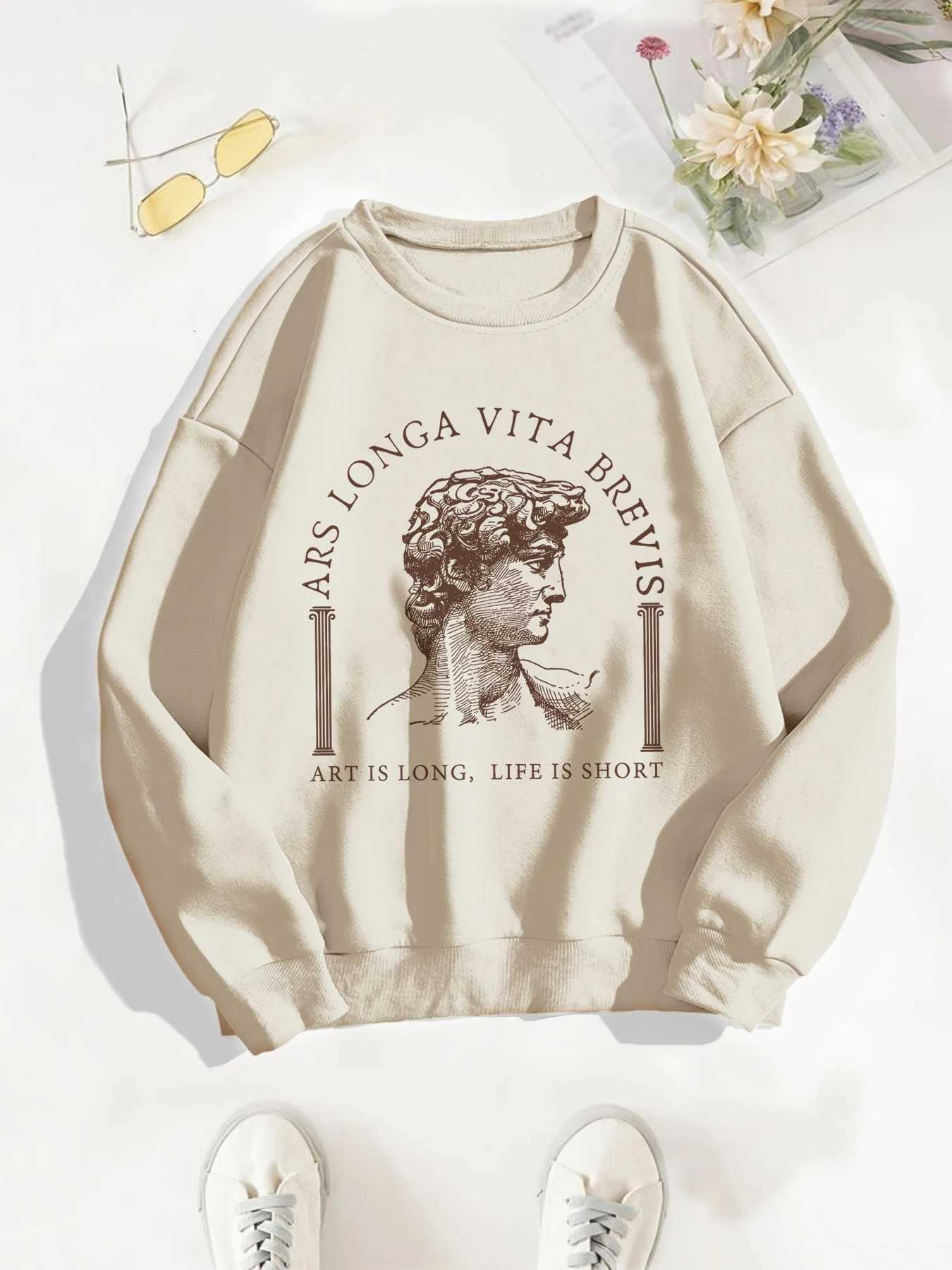 Portraits print sweatshirt crew neck casual sweatshirt for winter fall womens clothing Z250719
