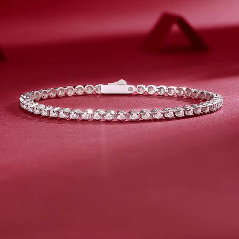 Simple Fine Jewelry S925 Sterling Silver Moissanite Diamond Tennis Chain Bracelet Women Jewelry Bracelet