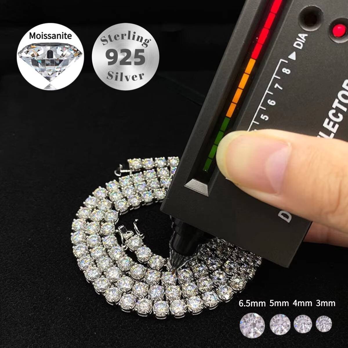 Iced Out Moissanite Chain Pass Diamond Test VVS Miossanite Jewelry 3mm 4mm 5mm 6mm 925 Sterling Silver Moissanite Tennis Chain