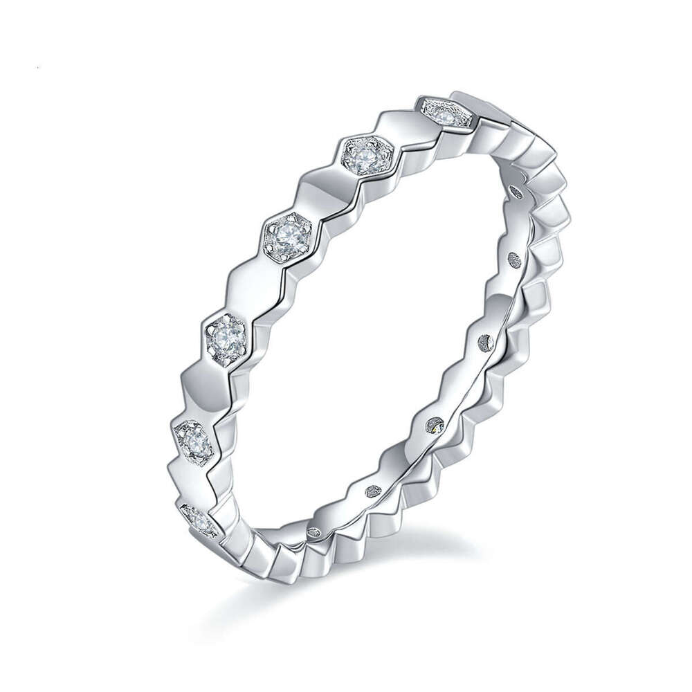 Ins Style Fashion Niche Honeycomb Women's Moissanite High-end Feel Pure Silver Non-fading Ring