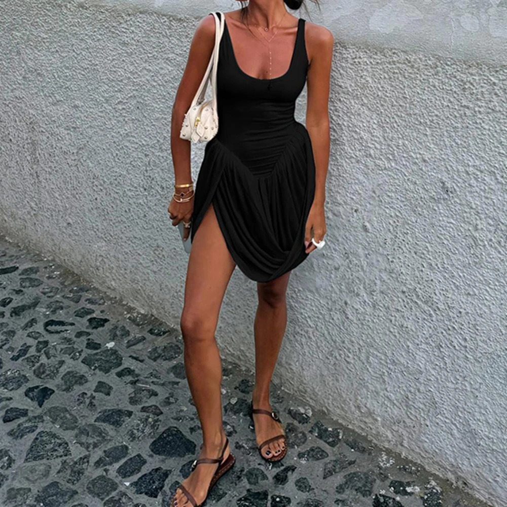 BKLD Autumn Sleeveless Sexy Female Mini Backless Dresses Slim Night Club Party Elegant Womens Folds Dress Bodycon Vestidos 250715