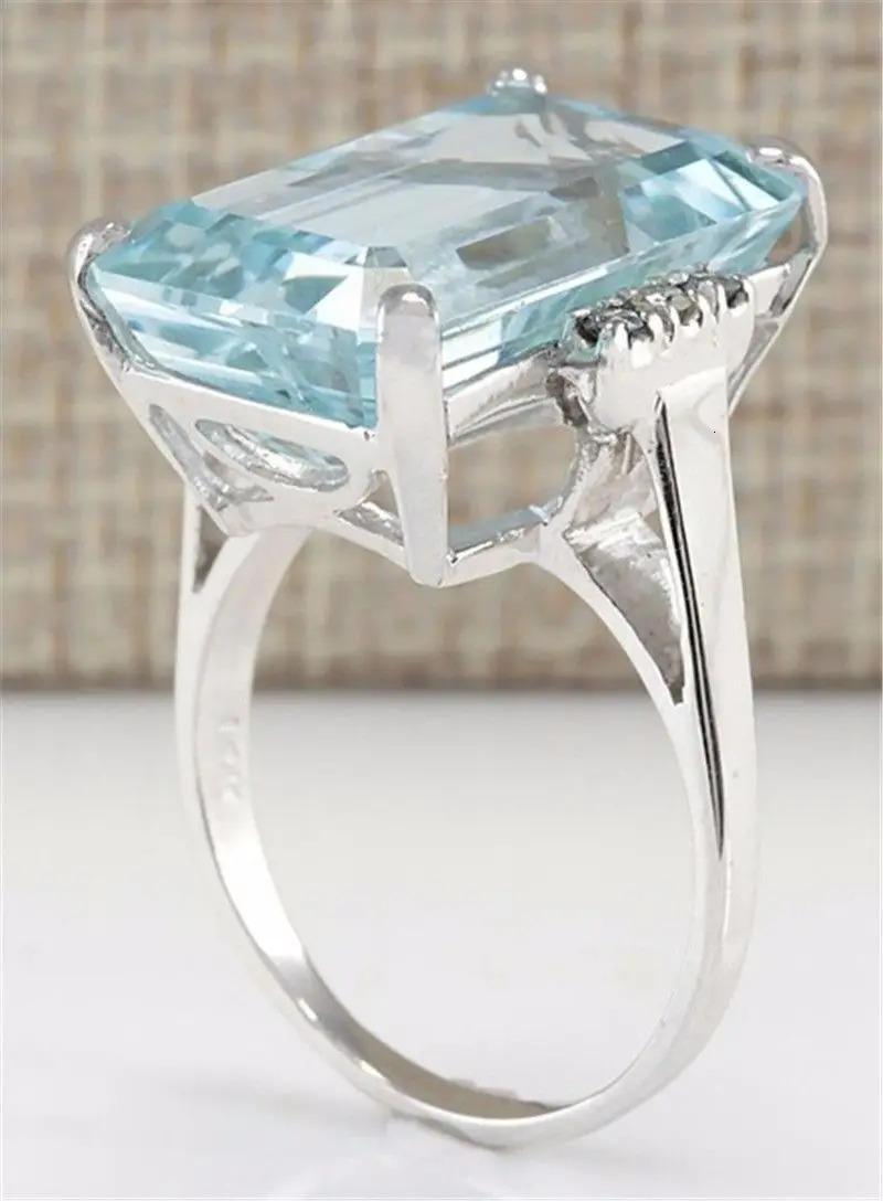 HUITAN Hyperbole Women Ring Cocktail Party Ring With Huge Sky Blue Cubic Zircon Prong Setting Valentines Gift For Wife 250715