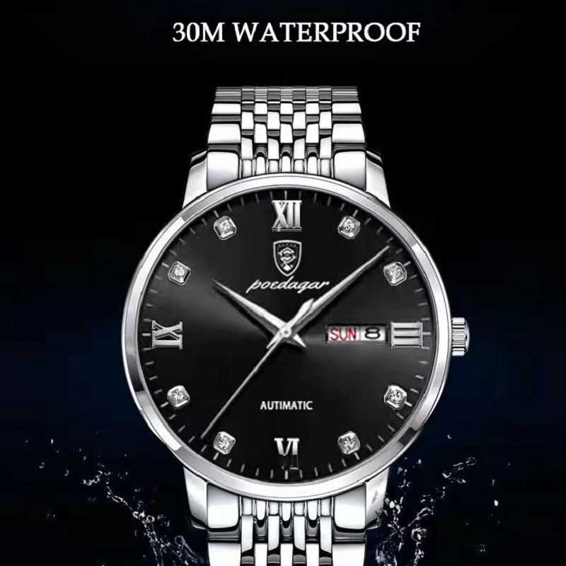 POEDAGAR Stainless Steel Men Quartz Wristwatch Waterproof Luxury Brand Fashion Sport Luminous Mens Watches Calendar Gifts Clocks W250718