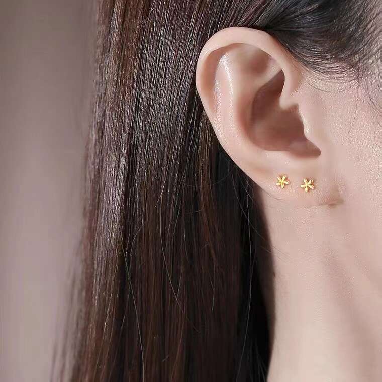 S Pure Sier Mini Petal Forest Style Simple Earrings 2024 New High-end Personality Ear Jewelry
