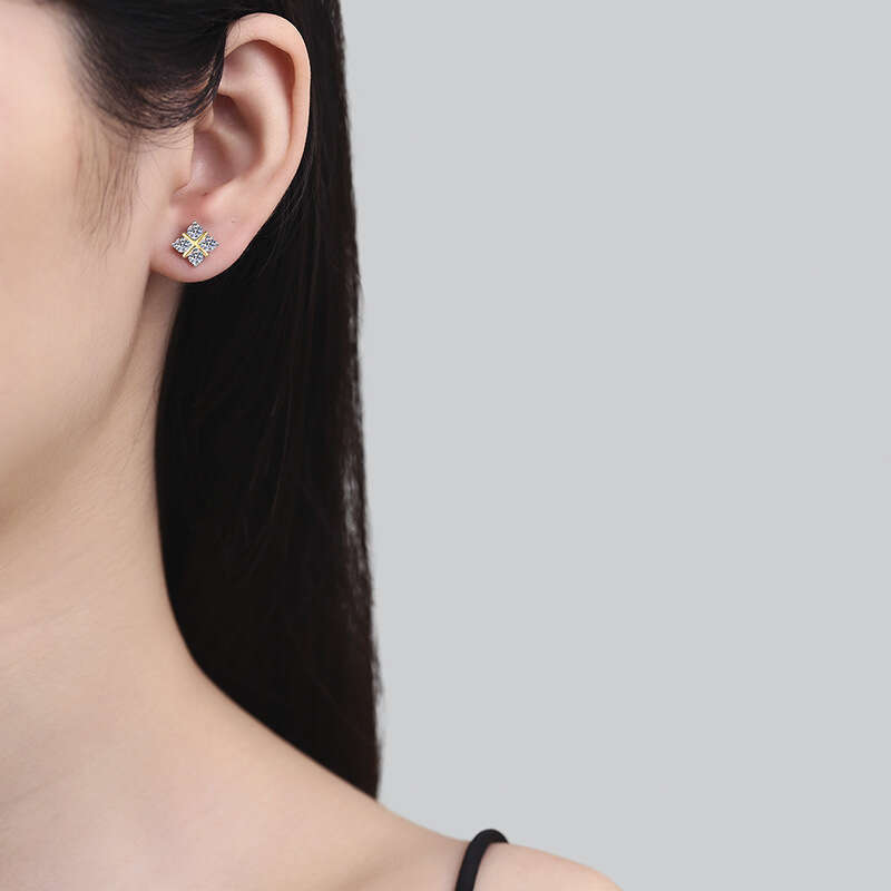 S Pure Sier with Moissanite, T Brand Full Dia Cross D Color 80 Points Moissanite Earrings for Women da8