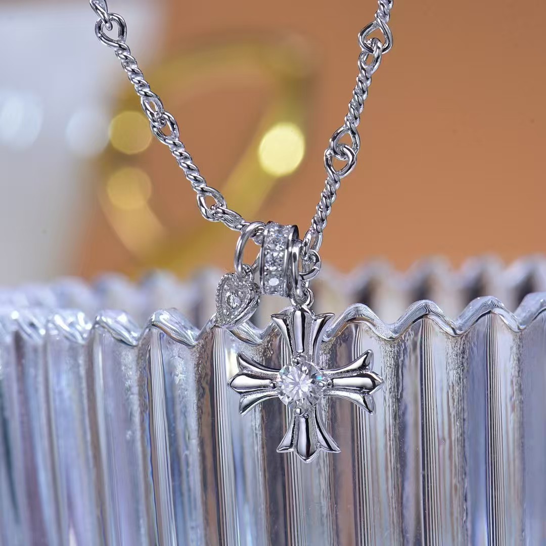 Lucky Cross Moissanite Pendant - Exquisitely Sparkling Lab - Grown Gem Jewelry, Symbol of Good Fortune