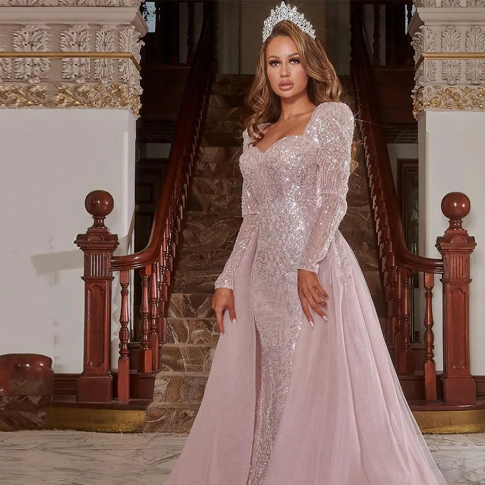 Elegant Muslim Evening Dresses Beaded Lace A Line Tulle Illusion Long SleevesFormal Zipper Occasion Dress For Prom 2025 Custom Made Vestidos De Novia