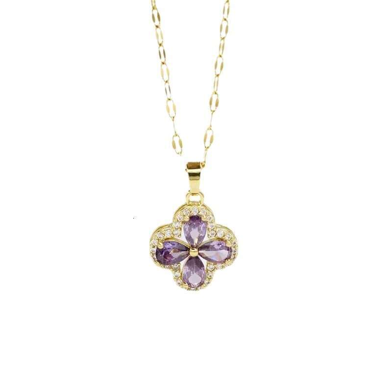 New Violet Four-Leaf Clover Necklace Fashion Versatile Clavicle Chain for Women Light Design High-end Feel