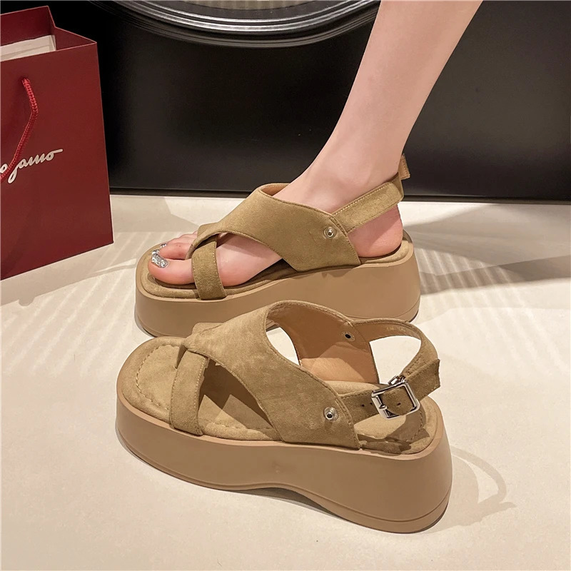 Womens Platform Sandals Two-in-one Toe-separated Thick-soled Roman Trouser Boots Belt Waterproof Platform High Heels 250714