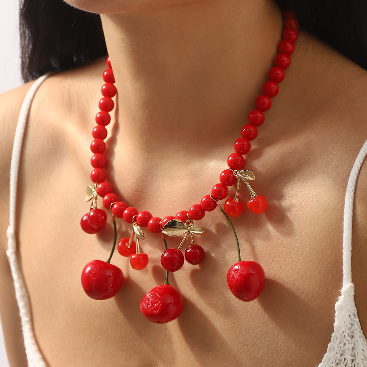 N12593 Nuova Festa Di Frutta Fresca Estate Rossa Fruit Cherry Circata Collana D…