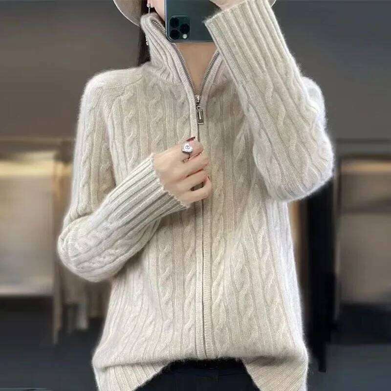 Autumn Winter Sweater Cardigan Women Merino Wool Thickening Lapel Pullover Loose Casual Cashmere Knitwear Long Sleeve Tops 2024 MDNG