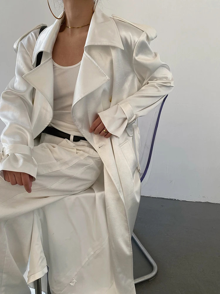 YERMORA white double-breasted eleGant trench for women lapel long sLeeve windbreaker fashion spring autumn 2025 A274 250715