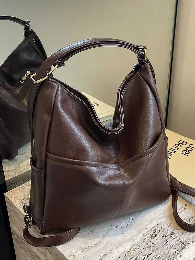 2025 New Autumn Winter Mens Bag Fi Versatile Solid Color Single Shoulder Bags Simple Commuter Large Capacity PU Backpack Y250718