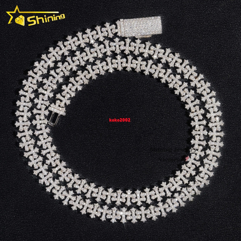 Worldwide Shipping Hip Hop Iced Out Cross Necklace Men Fine S925 Silver VVS Moissanite Cuban Link Chain Bracelet Necklace