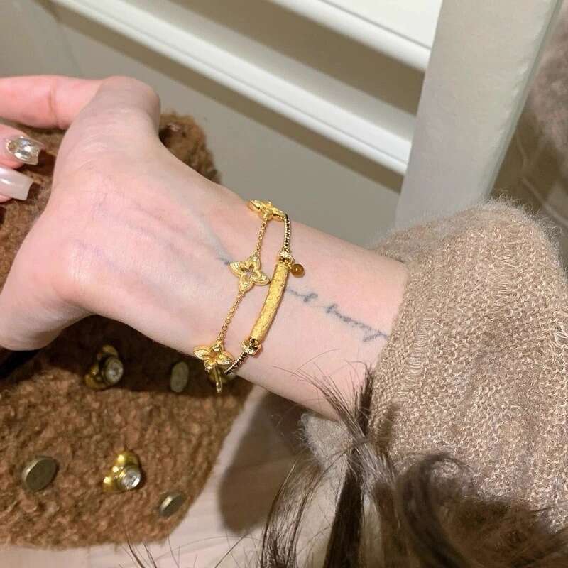 High-end Brushed Stackable Vintage Style Versatile Design Sense Elegant Light Exquisite Unique Niche Bracelet