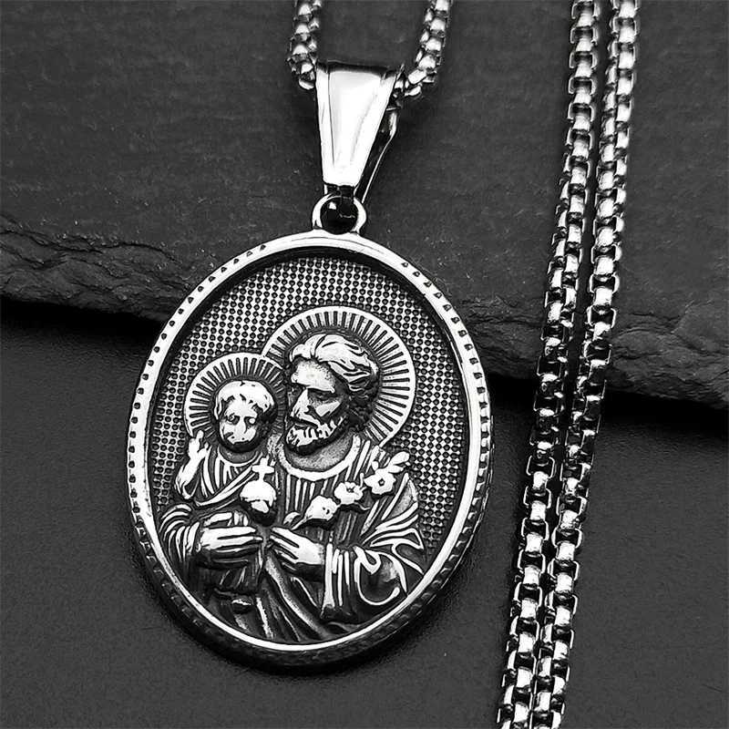 Saint Joseph Religious Jesus Medal Necklace for Women Men Stainless Steel Gold Color Necklaces Gift Amulet Jewelry W250718