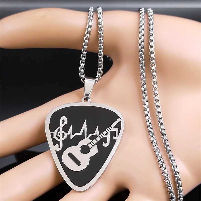 Rock Music Note Guitar Pick Necklace for Women Men Silver Color Stainless Steel Musical Symbol Chain Necklaces colares N7957S06 W250718