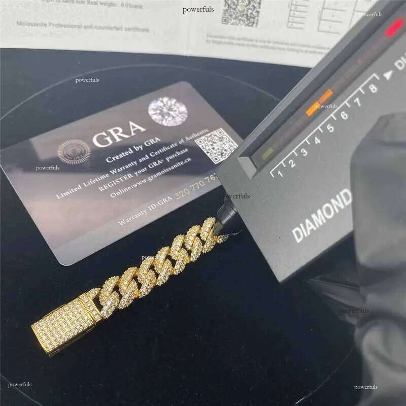 Box Clasp 10mm Pass Dia Tester Iced Out Hip Hop Moissanite Jewelry Chain Gold Plated Miami Cuban Necklace