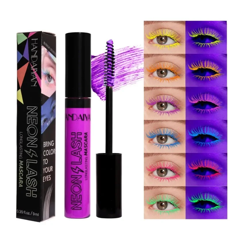 Party Colorful Fluorescent Mascara Lasting Waterproof Luminous Mascara Holiday Eye Makeup Yellow Pink Eyelashes Glow in The Dark 250717