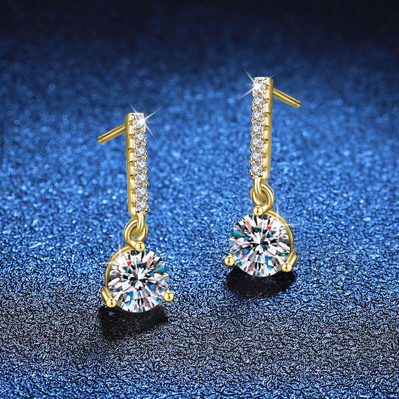 Moissanite 2 Carat S Sterling Sier for Women Tassel Three-Claw Fashion High-End Earrings 7a5