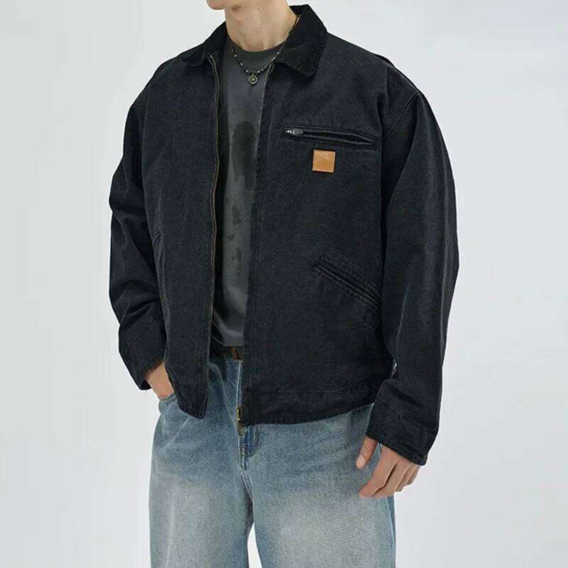 Streetwear Cleanfit Pu Leather Embroidery Bomber Jacket For Men And Women Lapel Casual Loose Windbreaker Coat Oversized