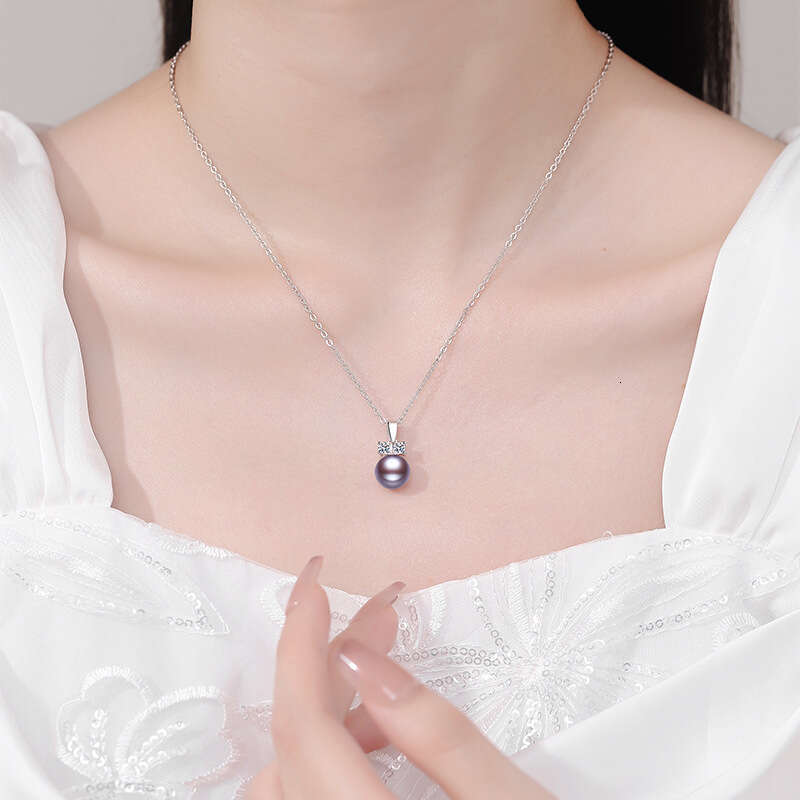 Moissanite Princess Diana Imperial Purple Natural Freshwater Pearl Pendant Sterling Sier Necklace d83