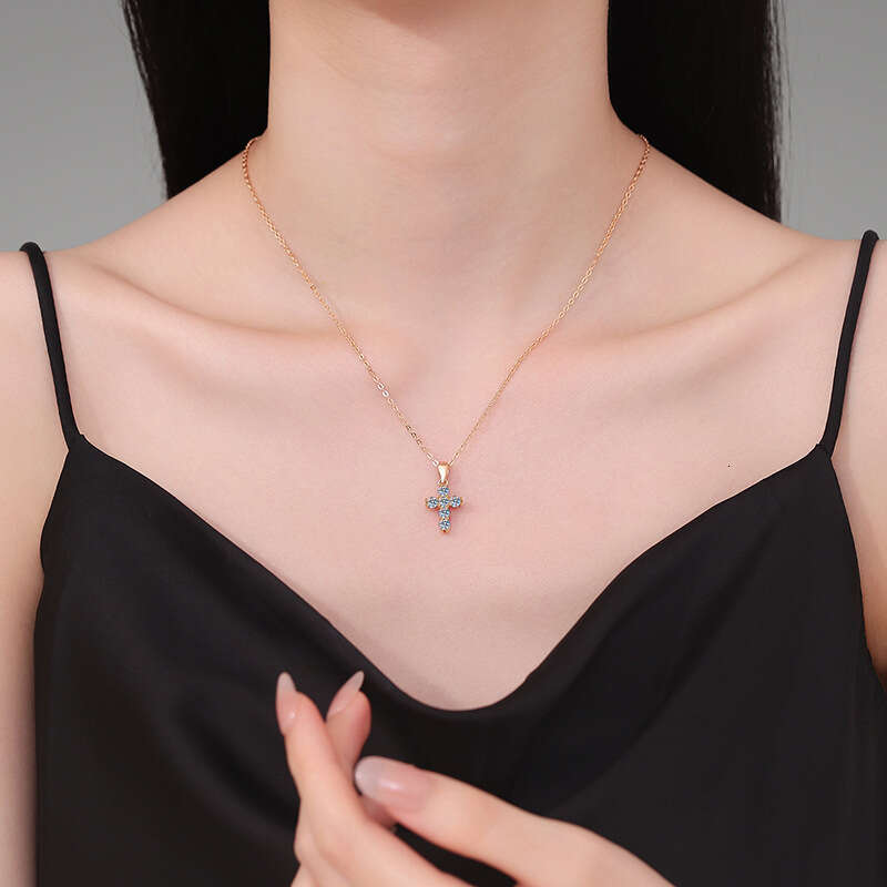 Sterling Sier Pendant Full Dia Simple Korean Style Cross 60 Points D Color Moissanite Necklace 830