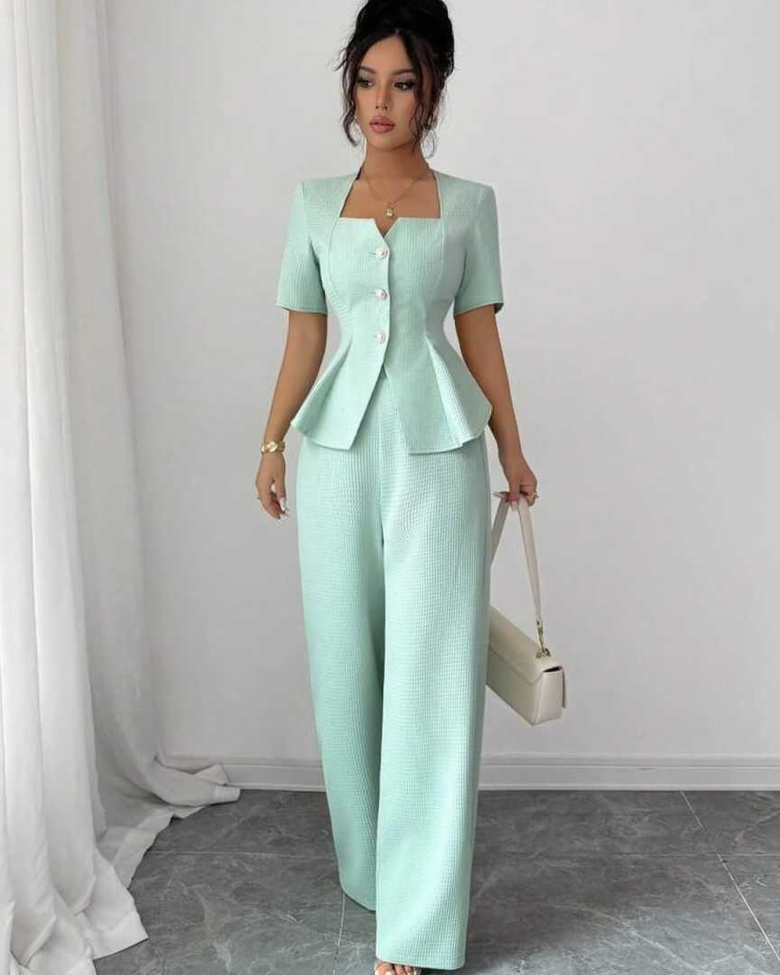 Slim Fit Mint Green Women Pants Suits Customized Summer Short Sleeve Ladies Prom Evening Guest Wear Birthday Party Outfits 2 Pieces