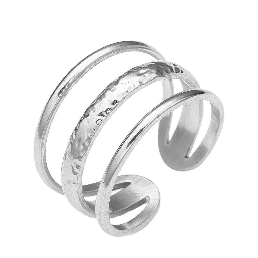 Trendy Irregular Geometric Stainless for Men and Women, Personalized Couple Heart Open Adjustable Titanium Steel Ring