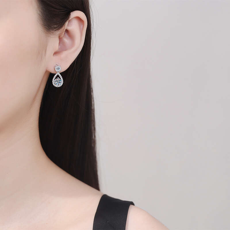 Live S Pure Sier for Women Geometric Korean Style Water Drop D Color 1 Carat Moissanite Earrings 5af