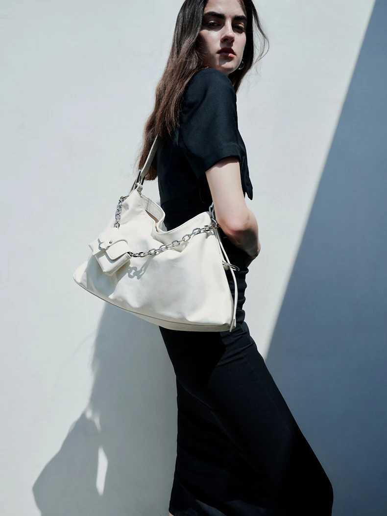 Fi Motorcyclist Fems Sahel Tote Bag with Coin Purse Sier Soft PU Leather Capacity Underarm Bags Wens Shoulder Bag Y250718