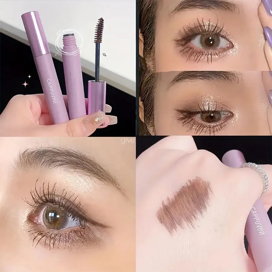 Black Brown Mascara Purple Tube Mascara Waterproof Smudge Proof Dense Curling Slender Long-lasting Eyelash Primer Contains Plant 250717