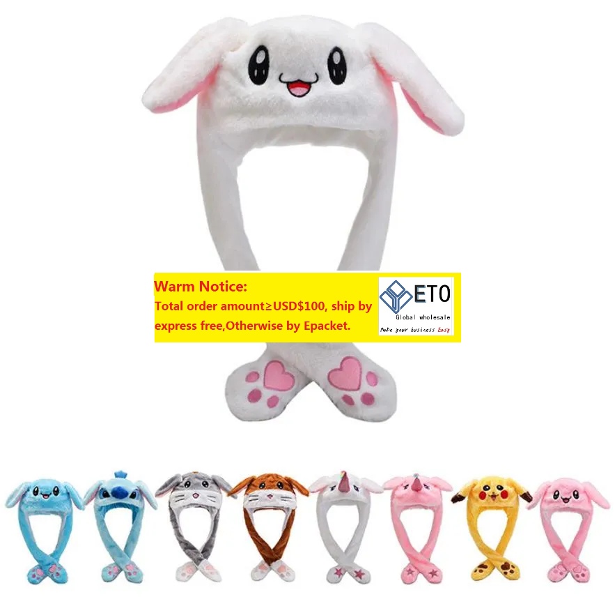 Light Up Wild Animal Plush Hat with Moving Ears Led Flashing Jumping Warm Cap Halloween Christmas Birthday Favor Fits Kids Adults ZZ