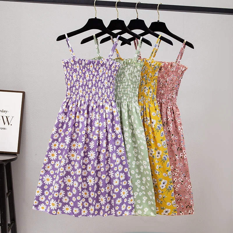 Summer Mini Dresses Fashion Female Elastic High Waist Casual Spaghetti Strap Sleeveless Dres Chiffon Vestidos 250717