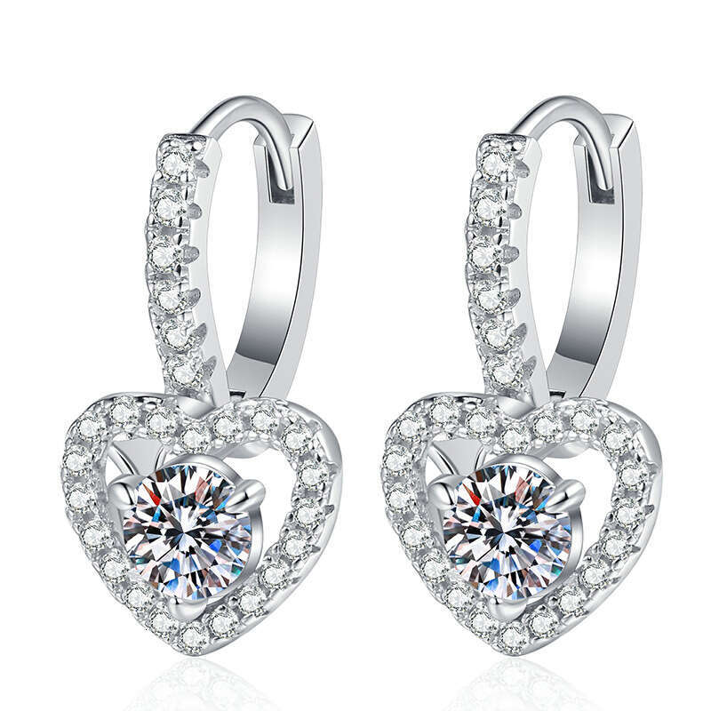 S Pure Sier High-End Feel Heart 1 Carat Moissanite Earrings c68