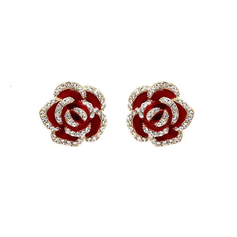 S Sier Needle Korean High-End Camellia Elegant Fashion Women's Three-Dimensional Rose Flower Earrings