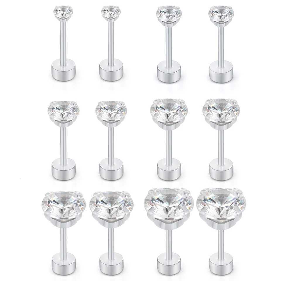 1 Pair Stainless Steel Tragus Stud Earrings for Women Men Round Cubic Zirconia Flat Back Screw Back Ear Piercing 2-8MM Jewelry XJ250718