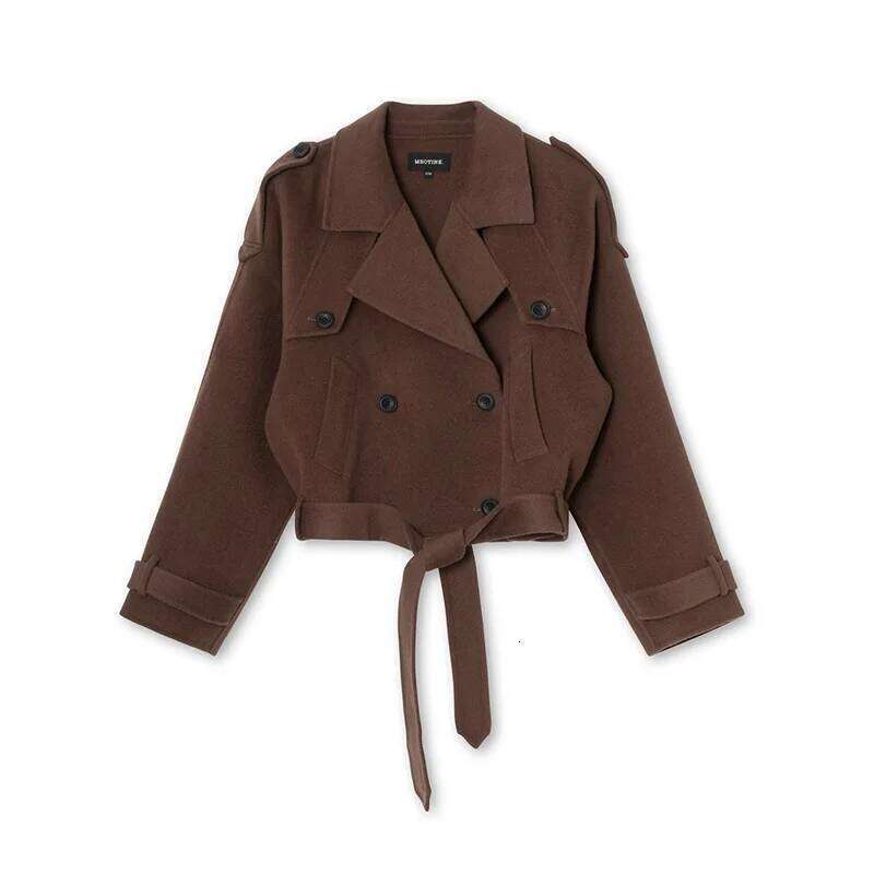 Women Casual Retro Woolen Blend Turn-down Collar Solid Jacket Fashion Slim Coat Autumn Winter New Lady Outerwear