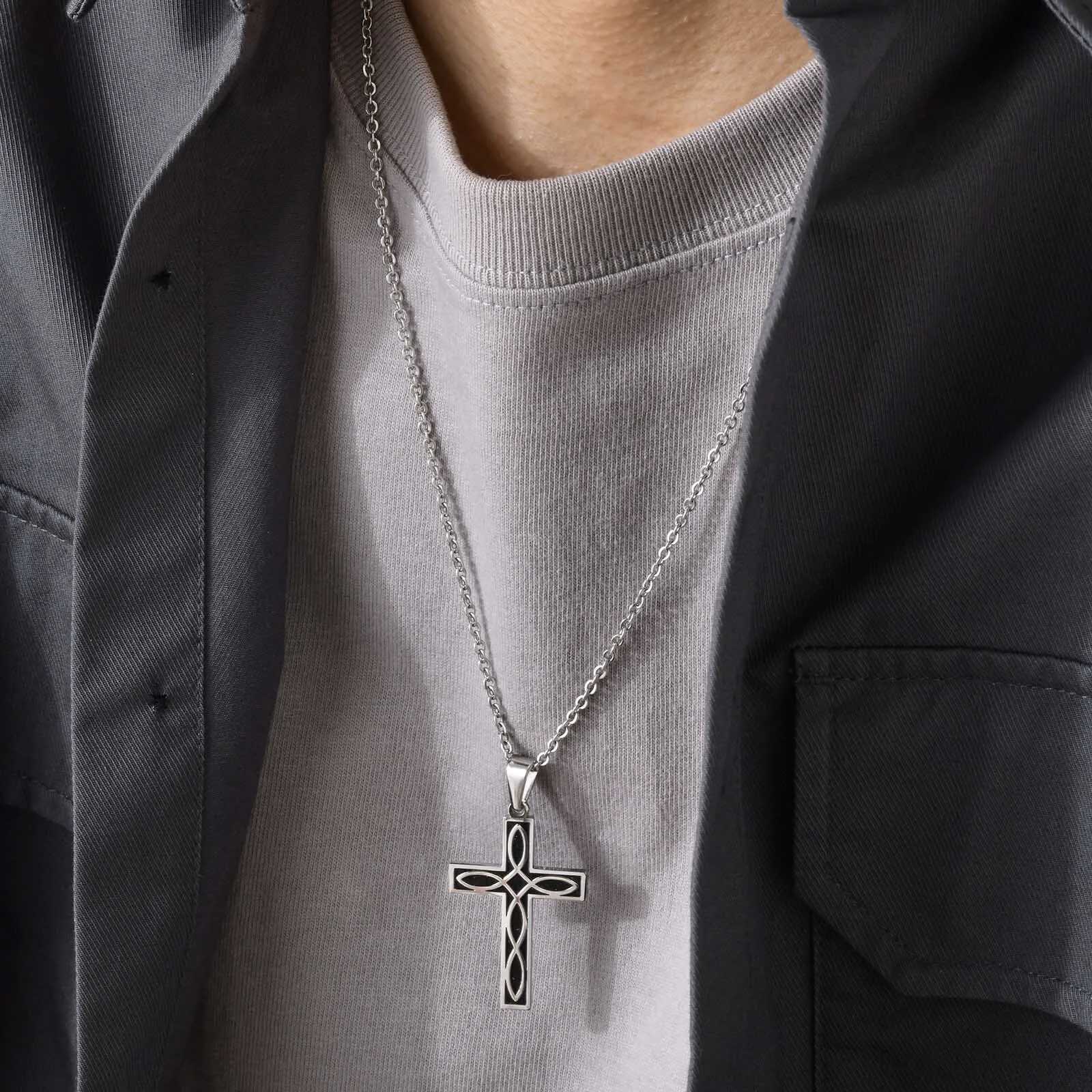 Mens Celtic Knot Cross Necklace Stainless Steel Cross Pendant Necklace Meaning End Vitality No-End Love Gift W250718