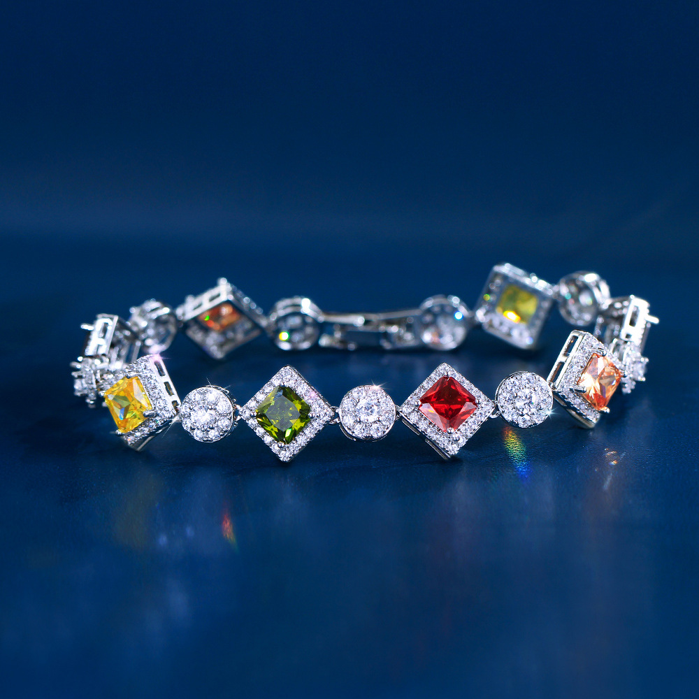 2025 Choucong Wedding Bracelets Jewelry White Gold Fill Multi Color Princess 5A Cubic Zircon CZ Dia Gemstones Party Eternity Women Bridal Bangle Gift