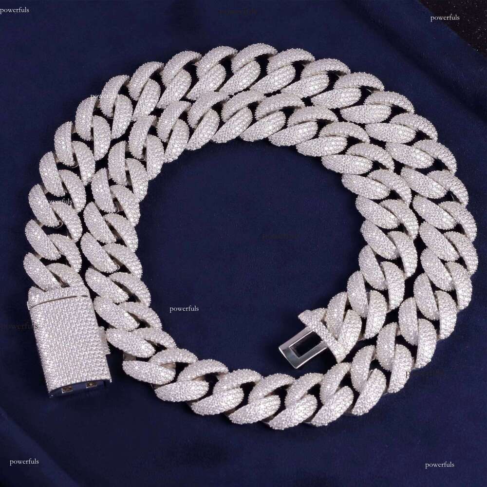 Fine Jewelry Full Iced Out 18mm-22mm S Sier Hip Hop Necklace VVS Moissanite Cuban Link Chain
