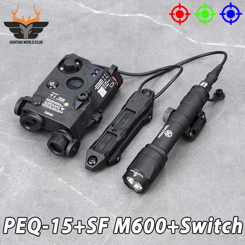 Tactical Airsoft PEQ-15 Red Green Blue Laser PEQ Battery Box Surir M300A M600C Flashlight Dual Control Switch Fits 20MM Rail XJ250718