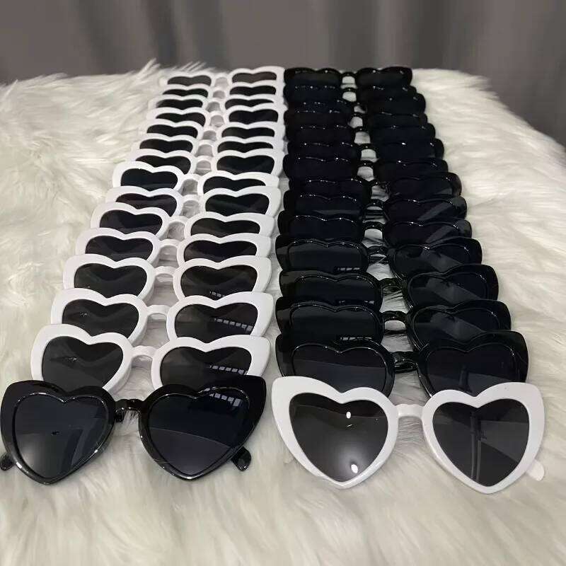 Black Glasses + 15 White Heart-Shaped Glasses, Bridal Groom Bridesmaid Supplies for Wedding Party