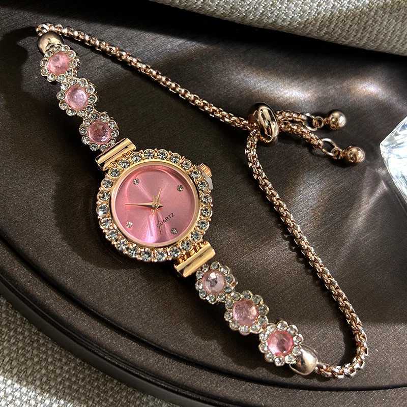 Womens Watch Fashion Color Imitation Gemstone Fashion Style Quartz Watch Pullable Bracelet Womens Watch Girls Gift W250718