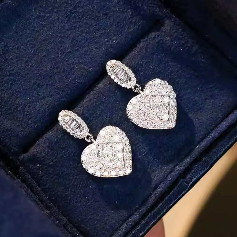 Gorgeous Sparkling Dangle Earrings Luxury Jewelry 925 Sterling Silver Pave White 5A Cubic Zircon CZ Diamond Gemstones Party Elegant Women Heart Prince