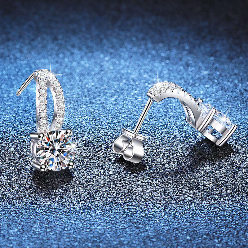 Ins Style High-end Feel D Color 1 Carat Moissanite Earrings for Women 07a