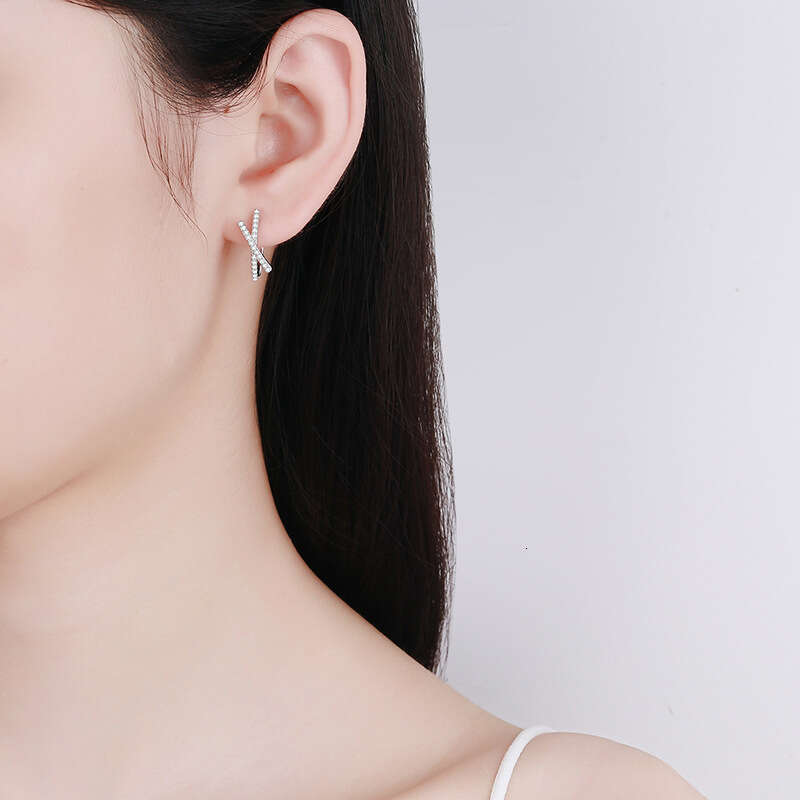 S Pure Sier Plated PT950 Bow High-end Precision Stud D Color Moissanite Earrings for Women bae