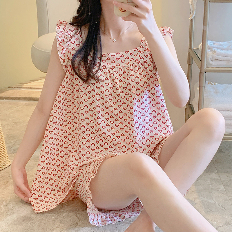 Y25-Summer pajamas for women, thin style, can be worn outside, student cotton silk home clothes, spring and summer new cotton silk suit