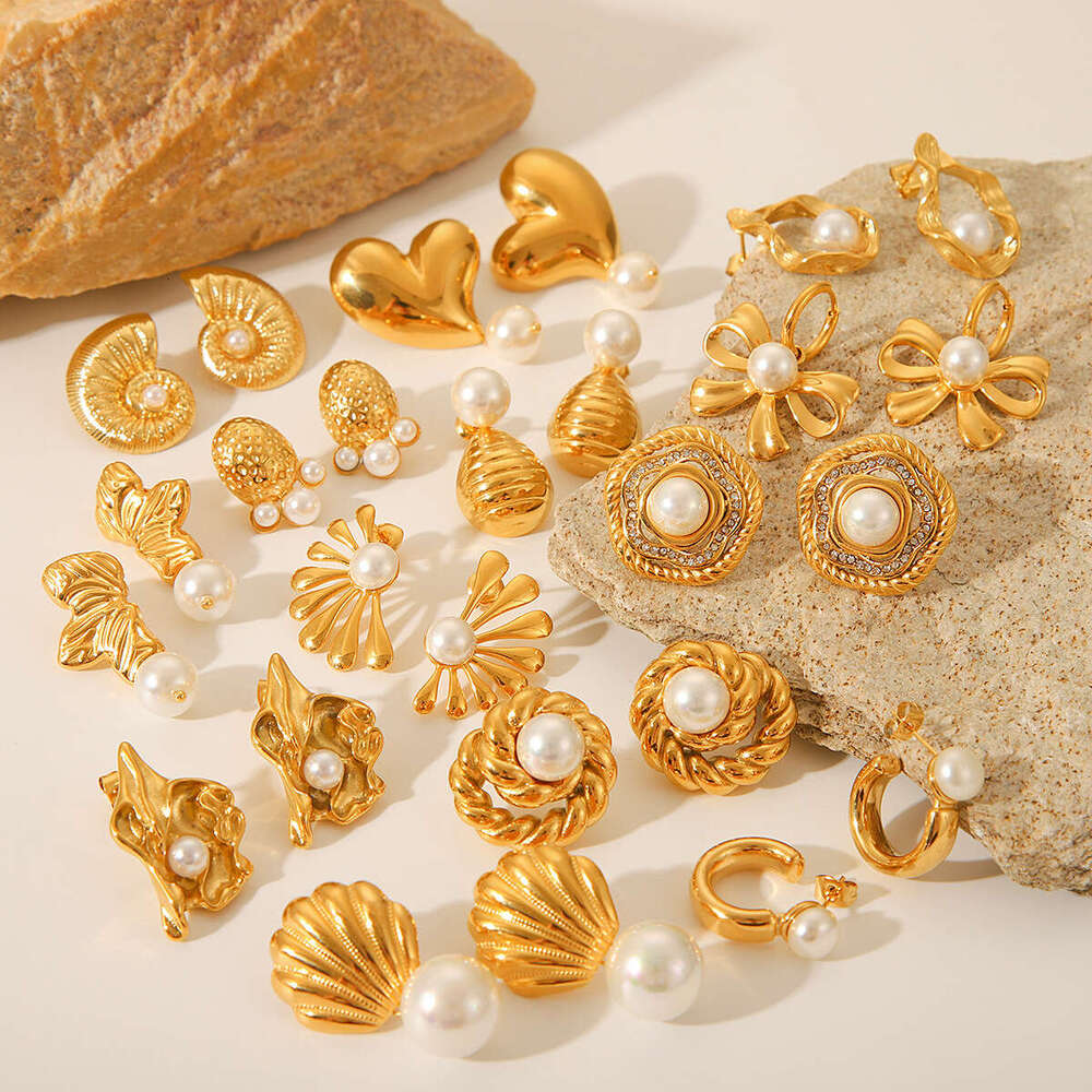 French INS Style Fashion High-End Pearl Gold Stainless for Women Light Titanium Steel Stud Earrings