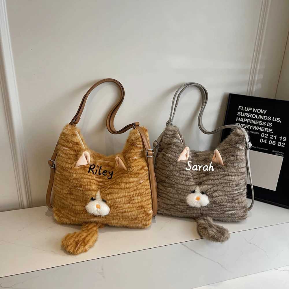 Furry Cute Cat Armpit Bag Personalized Single Shoulder Bag Large Capacity Commuting Tote Backpack Personalized Embroidery Y250719